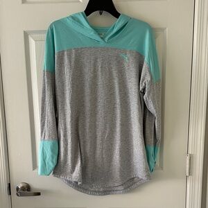 Puma Light Gray and Aqua Hoodie